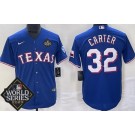 Men's Texas Rangers #32 Evan Carter Royal Team Logo 2023 World Series Cool Base Jersey