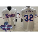 Men's Texas Rangers #32 Evan Carter White Team Logo 2023 World Series Champions Cool Base Jersey