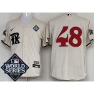 Men's Texas Rangers #48 Jacob deGrom Cream City 2023 World Series Cool Base Jersey