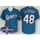Men's Texas Rangers #48 Jacob deGrom Light Blue 2023 World Series Champions Cool Base Jersey