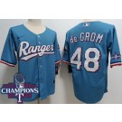 Men's Texas Rangers #48 Jacob deGrom Light Blue Team Logo 2023 World Series Champions Cool Base Jersey