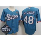 Men's Texas Rangers #48 Jacob deGrom Light Blue Team Logo 2023 World Series Cool Base Jersey