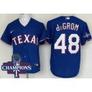 Men's Texas Rangers #48 Jacob deGrom Royal 2023 World Series Champions Cool Base Jersey