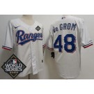 Men's Texas Rangers #48 Jacob deGrom White Team Logo 2023 World Series Cool Base Jersey
