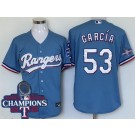 Men's Texas Rangers #53 Adolis Garcia Light Blue Team Logo 2023 World Series Champions Cool Base Jersey
