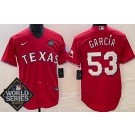 Men's Texas Rangers #53 Adolis Garcia Red Team Logo 2023 World Series Cool Base Jersey