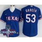 Men's Texas Rangers #53 Adolis Garcia Royal Team Logo 2023 World Series Champions Cool Base Jersey