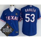 Men's Texas Rangers #53 Adolis Garcia Royal Team Logo 2023 World Series Cool Base Jersey
