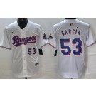 Men's Texas Rangers #53 Adolis Garcia White 2024 Gold Collection Player Number Limited Cool Base Jersey