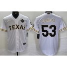 Men's Texas Rangers #53 Adolis Garcia White Gold 2023 World Series Cool Base Jersey