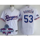 Men's Texas Rangers #53 Adolis Garcia White Team Logo 2023 World Series Champions Cool Base Jersey