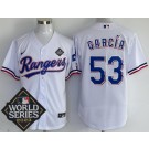 Men's Texas Rangers #53 Adolis Garcia White Team Logo 2023 World Series Cool Base Jersey
