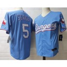 Men's Texas Rangers #5 Corey Seager Light Blue Team Logo Cool Base Jersey