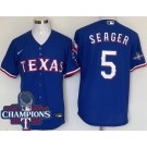 Men's Texas Rangers #5 Corey Seager Royal Team Logo 2023 World Series Champions Cool Base Jersey