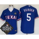 Men's Texas Rangers #5 Corey Seager Royal Team Logo 2023 World Series Cool Base Jersey