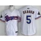 Men's Texas Rangers #5 Corey Seager White 2024 Gold Collection Limited Cool Base Jersey
