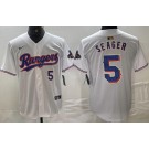 Men's Texas Rangers #5 Corey Seager White 2024 Gold Collection Player Number Limited Cool Base Jersey