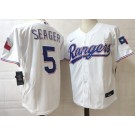 Men's Texas Rangers #5 Corey Seager White Team Logo Cool Base Jersey