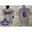 Men's Texas Rangers #6 Josh Jung White White Team Logo 2023 World Series Champions Cool Base Jersey