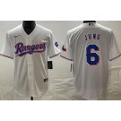 Men's Texas Rangers #6 Josh Jung White White Team Logo Cool Base Jersey