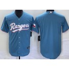 Men's Texas Rangers Blank Lgith Blue Team Logo Cool Base Jersey