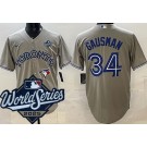 Men's Toronto Blue Jays #34 Kevin Gausman Gray 2025 World Series Cool Base Jersey