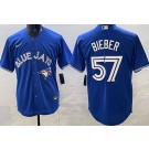 Men's Toronto Blue Jays #57 Shane Bieber Blue Cool Base Jersey