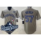 Men's Toronto Blue Jays #57 Shane Bieber Gray 2025 World Series Cool Base Jersey