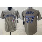 Men's Toronto Blue Jays #57 Shane Bieber Gray Cool Base Jersey