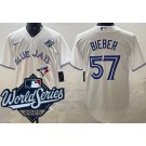 Men's Toronto Blue Jays #57 Shane Bieber White 2025 World Series Cool Base Jersey
