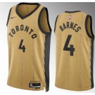 Men's Toronto Raptors #4 Scottie Barnes Gold 2023 City Icon Heat Press Jersey