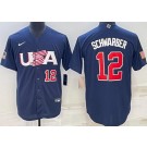 Men's USA #12 Kyle Schwarber Navy Player Number 2023 World Baseball Classic Cool Base Jersey