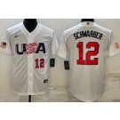Men's USA #12 Kyle Schwarber White Player Number 2023 World Baseball Classic Cool Base Jersey