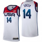 Men's USA #14 Draymond Green White 2021 Tokyo Olympics Hot Press Basketball Jersey