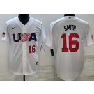 Men's USA #16 Will Smith White Player Number 2023 World Baseball Classic Cool Base Jersey