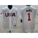 Men's USA #1 Jeff McNeil White 2023 World Baseball Classic Cool Base Jersey