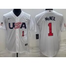 Men's USA #1 Jeff McNeil White Player Number 2023 World Baseball Classic Cool Base Jersey