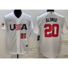 Men's USA #20 Pete Alonso White Player Number 2023 World Baseball Classic Cool Base Jersey
