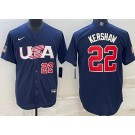 Men's USA #22 Clayton Kershaw Navy Player Number 2023 World Baseball Classic Cool Base Jersey