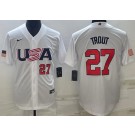 Men's USA #27 Mike Trout White Player Number 2023 World Baseball Classic Cool Base Jersey