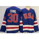 Men's USA #30 Jim Craig Blue 1980 Olympics Authentic Jersey