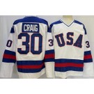 Men's USA #30 Jim Craig White 1980 Olympics Authentic Jersey