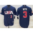 Men's USA #3 Mookie Betts Navy Player Number 2023 World Baseball Classic Cool Base Jersey