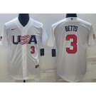 Men's USA #3 Mookie Betts White Player Number 2023 World Baseball Classic Cool Base Jersey