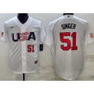 Men's USA #51 Brady Singer White Player Number 2023 World Baseball Classic Cool Base Jersey