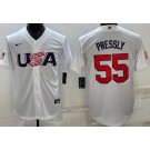 Men's USA #55 Ryan Pressly White 2023 World Baseball Classic Cool Base Jersey