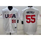 Men's USA #55 Ryan Pressly White Player Number 2023 World Baseball Classic Cool Base Jersey