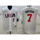 Men's USA #7 Tim Anderson White Player Number 2023 World Baseball Classic Cool Base Jersey