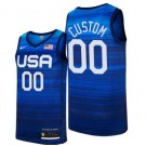 Men's USA Custom Blue 2021 Tokyo Olympics Hot Press Basketball Jersey