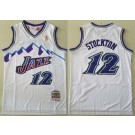 Men's Utah Jazz #12 John Stockton White 1996 Throwback Swingman Jersey